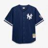 Derek Jeter New York Yankees Mitchell & Ness Cooperstown Collection Mesh Batting Practice Button-Up Jersey - Navy - Side View