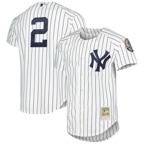 Derek Jeter New York Yankees Mitchell & Ness Cooperstown Collection Authentic Jersey - White - Front View