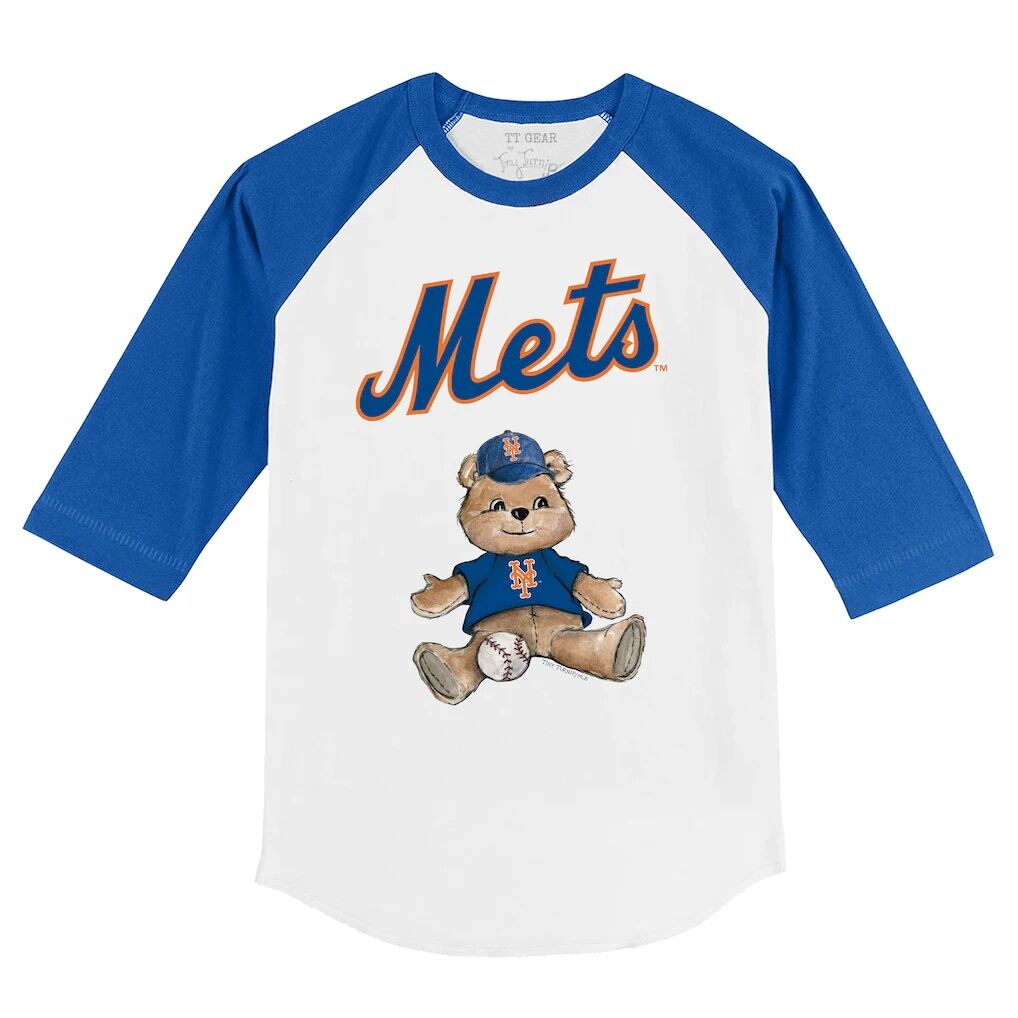 New York Mets Tiny Turnip Toddler Teddy Boy 3/4-Sleeve Raglan T-Shirt - White/Royal