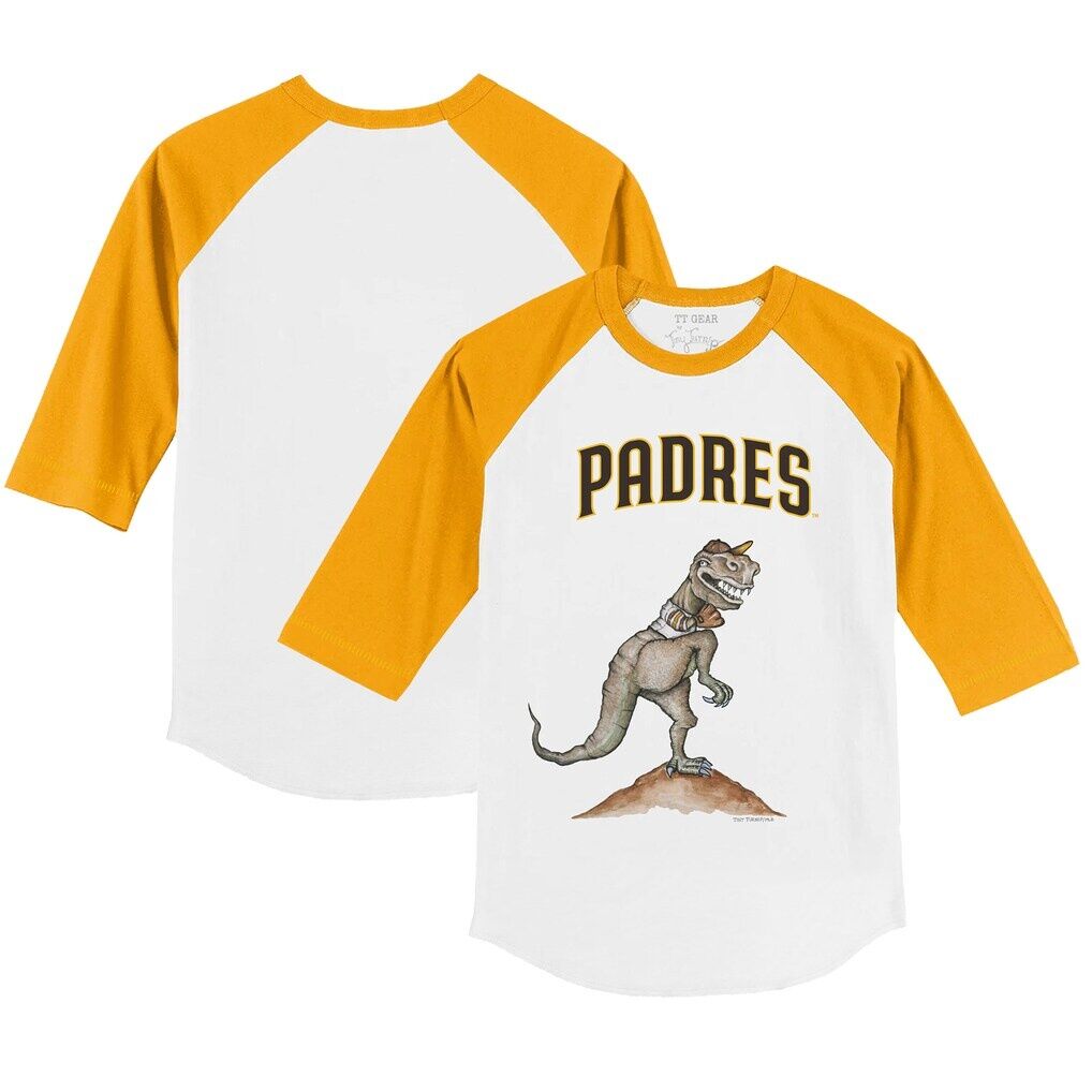 San Diego Padres Tiny Turnip Toddler TT Rex 3/4-Sleeve Raglan T-Shirt - White/Gold