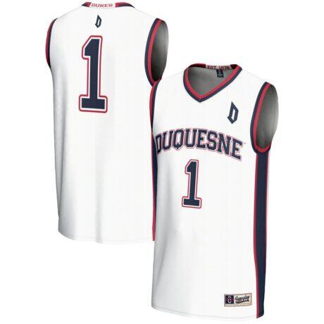 #1 Duquesne Dukes GameDay Greats Lightweight Basketball Jersey - White - Front View