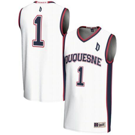 #1 Duquesne Dukes GameDay Greats Youth Lightweight Basketball Jersey - White - Front View