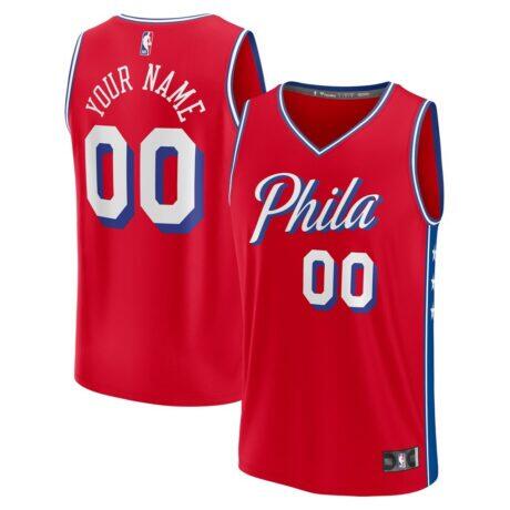 Philadelphia 76ers Fashion7 Youth Fast Break Replica Custom Jersey - Red - Front View