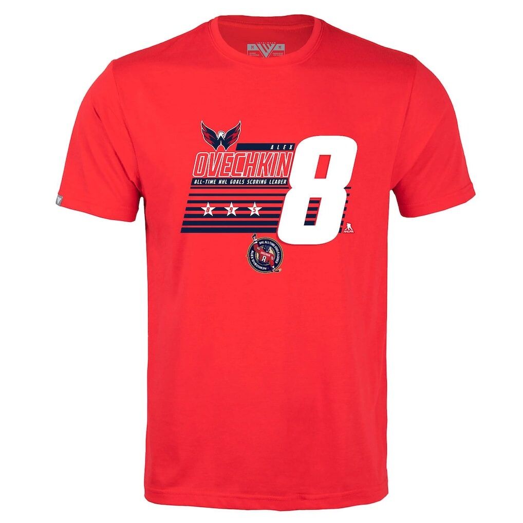 Alexander Ovechkin Washington Capitals Levelwear NHL All-Time Leading Goal Scorer Milestone Stripes Name & Number Richmond T-Shirt