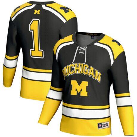 #1 Michigan Wolverines GameDay Greats Youth Hockey Jersey - Black - Front View