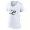 Miami Dolphins Logo Athletic Women's Primary Logo V-Neck T-Shirt - White - Detail View