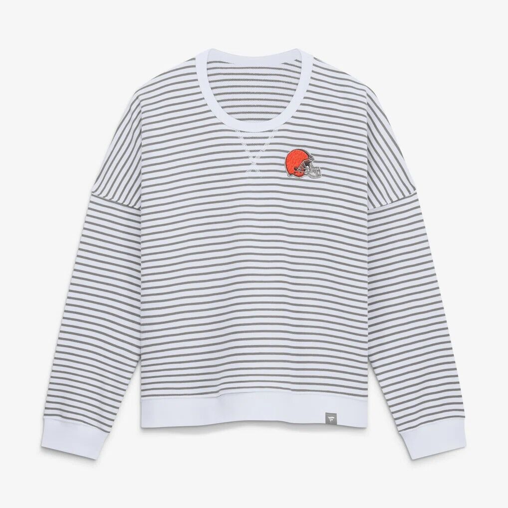Cleveland Browns Fashion7 Women's Striped Oversized French Terry Sweatshirt - White/Gray