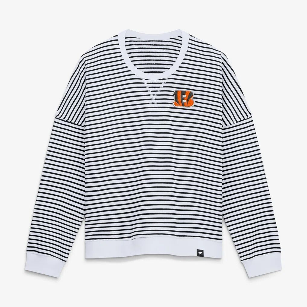 Cincinnati Bengals Fashion7 Women's Striped Oversized French Terry Sweatshirt - White/Black