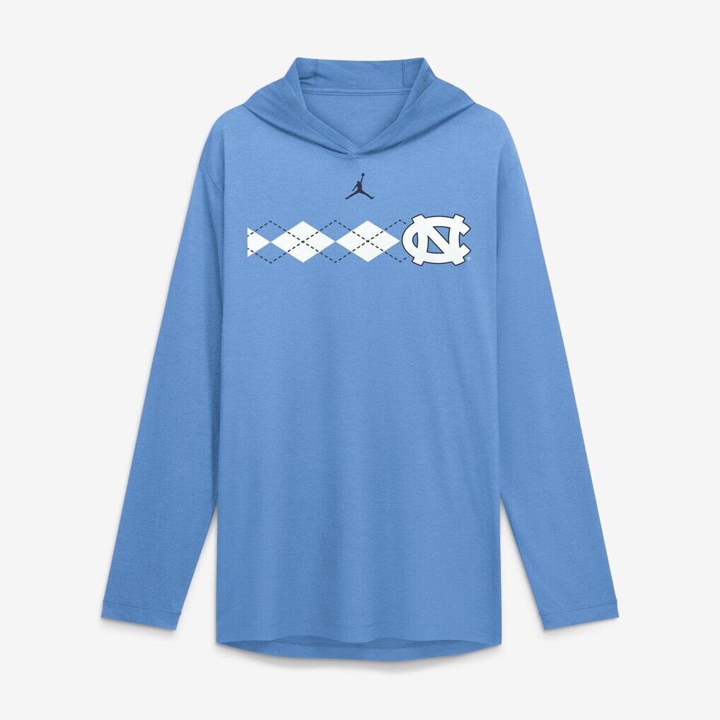 North Carolina Tar Heels Jordan Brand Primetime Pattern Tri-Blend Dri-FIT Long Sleeve Hooded T-Shirt - Carolina Blue