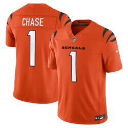 Ja'Marr Chase Cincinnati Bengals Nike Alternate Vapor F.U.S.E. Stitched Limited Jersey - Orange - Front View