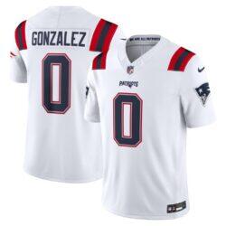 Christian Gonzalez New England Patriots Nike Vapor F.U.S.E. Stitched Limited Jersey - White - Front View