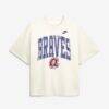 Atlanta Braves Nike Women's Arched Distressed Boxy T-Shirt - Cream - Front View