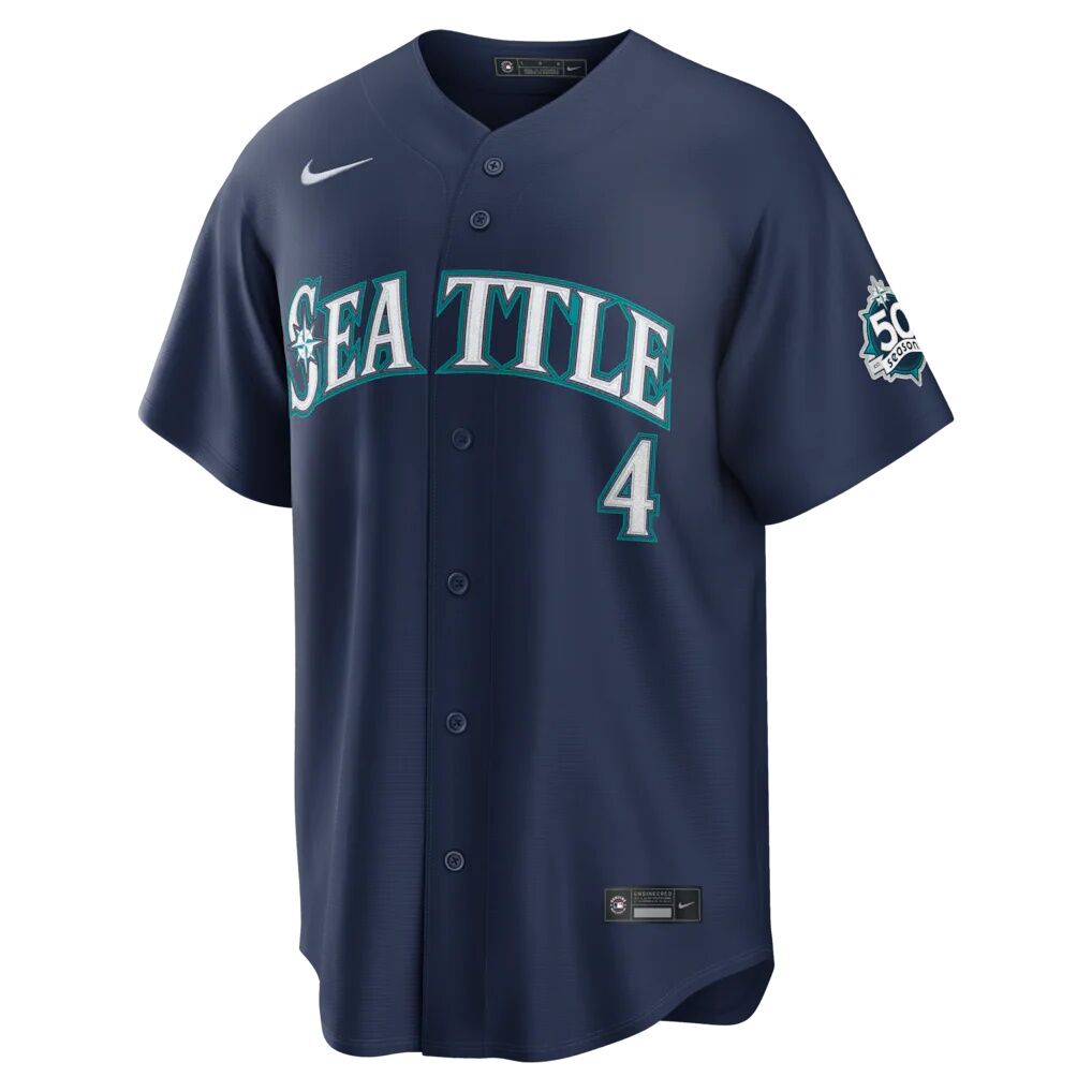 Colt Emerson Seattle Mariners Nike Road 50th Season Anniversary Patch Stadium Jersey