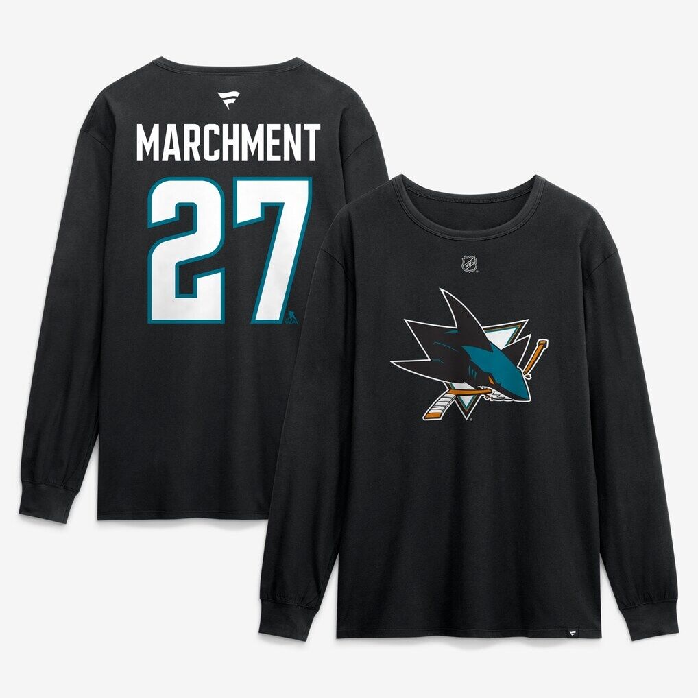 Mason Marchment San Jose Sharks Fashion7 Authentic Stack Name & Number Long Sleeve T-Shirt