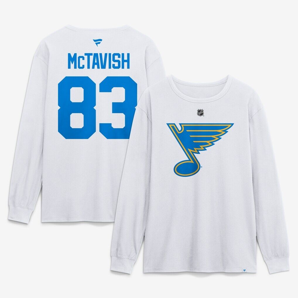 Mason McTavish St. Louis Blues Fashion7 Authentic Stack Name & Number Long Sleeve T-Shirt