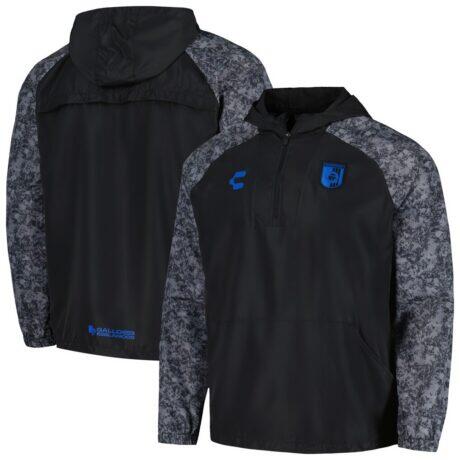 Queretaro FC Charly Half-Zip Windbreaker Hoodie Jacket - Black - Front View