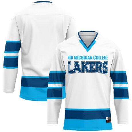 Mid Michigan College GameDay Greats Hockey Jersey - White - Front View