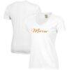 Mercer Bears Women's Script Logo Comfort Wash V-Neck T-Shirt - White - Front View