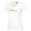 Mercer Bears Women's Script Logo Comfort Wash V-Neck T-Shirt - White - Side View