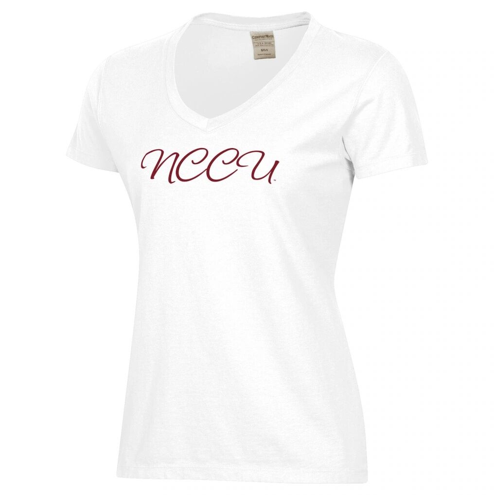 North Carolina Central Eagles Women's Script Logo Comfort Wash V-Neck T-Shirt