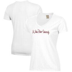St. John Fisher Cardinals Women's Script Logo Comfort Wash V-Neck T-Shirt - White - Front View