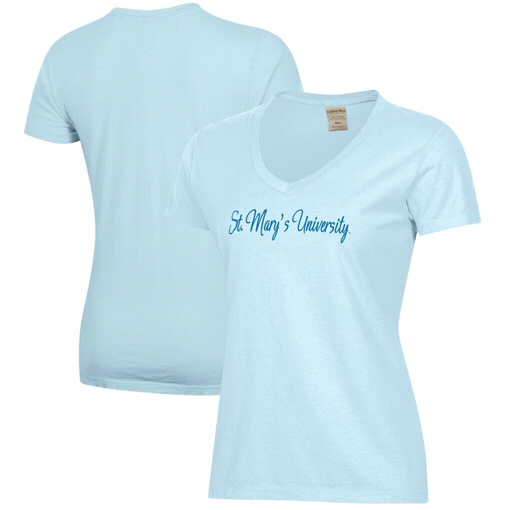 St. Mary's University Rattlers Women's Script Logo Comfort Wash V-Neck T-Shirt - Light Blue