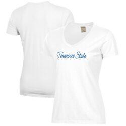 Tennessee State Tigers Women's Script Logo Comfort Wash V-Neck T-Shirt - White - Front View