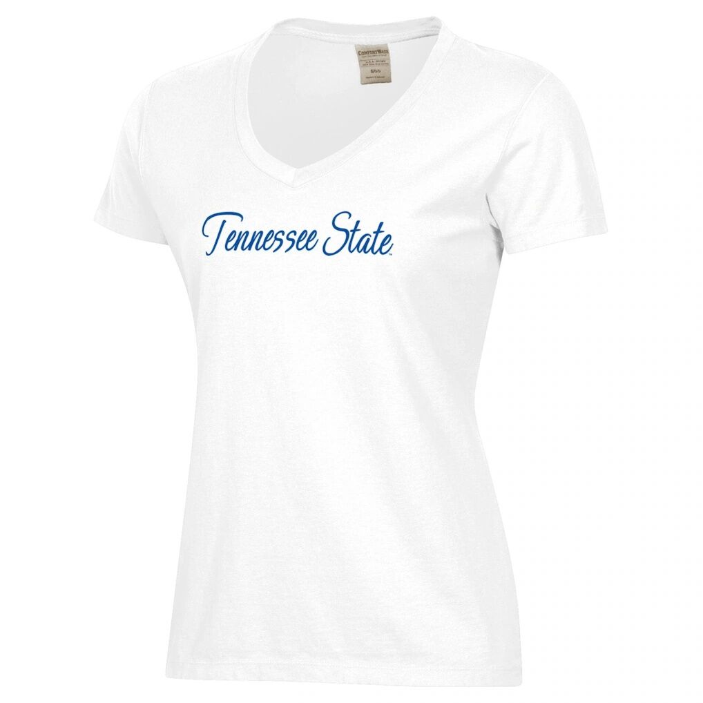 Tennessee State Tigers Women's Script Logo Comfort Wash V-Neck T-Shirt