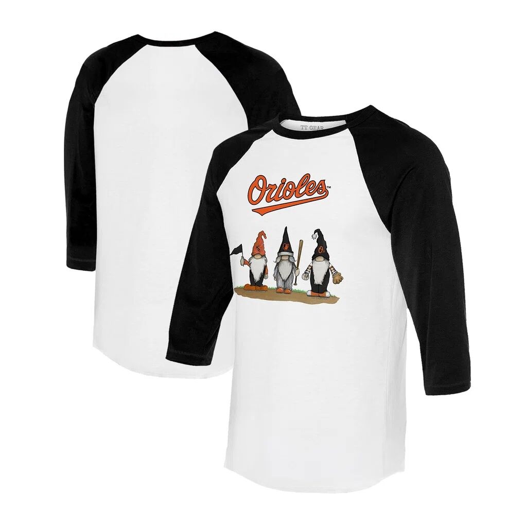 Baltimore Orioles Tiny Turnip Unisex Gnomes 3/4-Sleeve Raglan T-Shirt - White/Black
