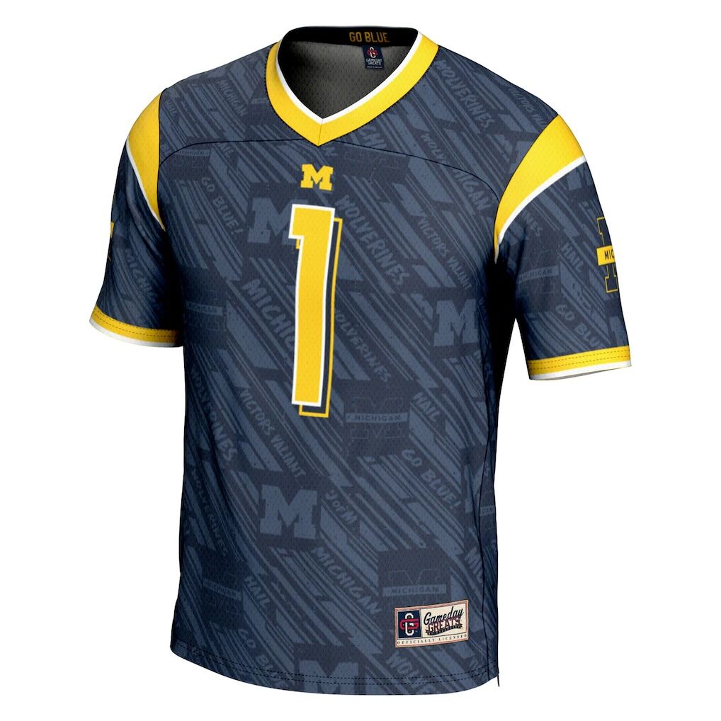 Michigan Wolverines #1 GameDay Greats Navy Highlight Print Football Fashion Jersey