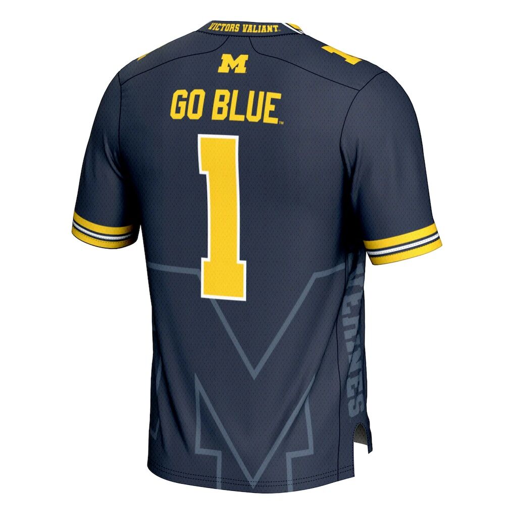 Michigan Wolverines #1 GameDay Greats Navy Icon Print Football Fashion Jersey