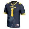 Michigan Wolverines #1 GameDay Greats Navy Icon Print Football Fashion Jersey - - Side View
