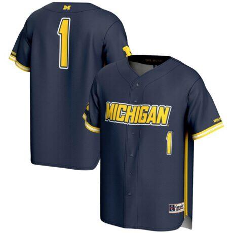 #1 Michigan Wolverines GameDay Greats Youth Lightweight Baseball Fashion Jersey - Navy - Front View