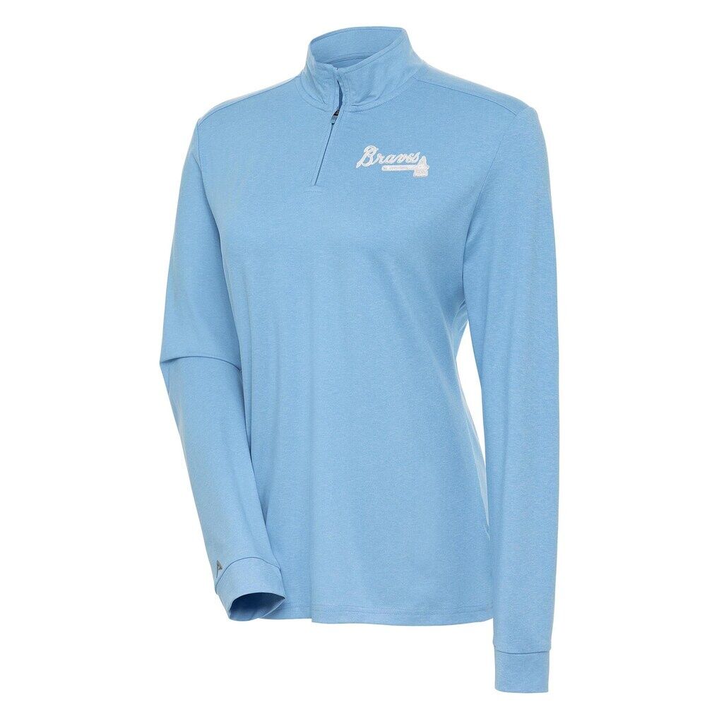 Atlanta Braves Antigua Women's Mentor Quarter-Zip Pullover Top - Light Blue