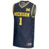 #1 Michigan Wolverines GameDay Greats Unisex Icon Print Lightweight Basketball Fashion Jersey - Navy - Side View