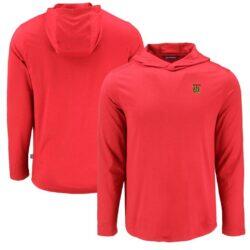 Tuskegee Golden Tigers Cutter & Buck Coastline Epic Comfort Eco Recycled Long Sleeve Hoodie T-Shirt - Crimson - Front View