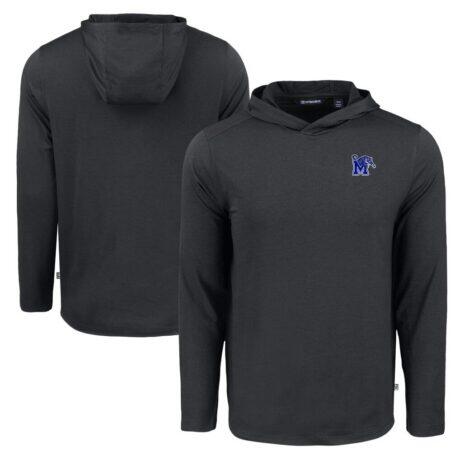 Memphis Tigers Cutter & Buck Coastline Epic Comfort Eco Recycled Long Sleeve Hoodie T-Shirt - Black - Front View