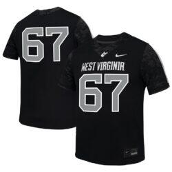 #67 West Virginia Mountaineers Nike Youth Untouchable Replica Game Jersey - Black - Front View