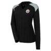Pittsburgh Steelers Antigua Women's Opulent Long Sleeve Hoodie T-Shirt - Black - Front View