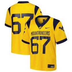 #67 West Virginia Mountaineers Nike Youth Alternate Game Jersey - Gold - Front View