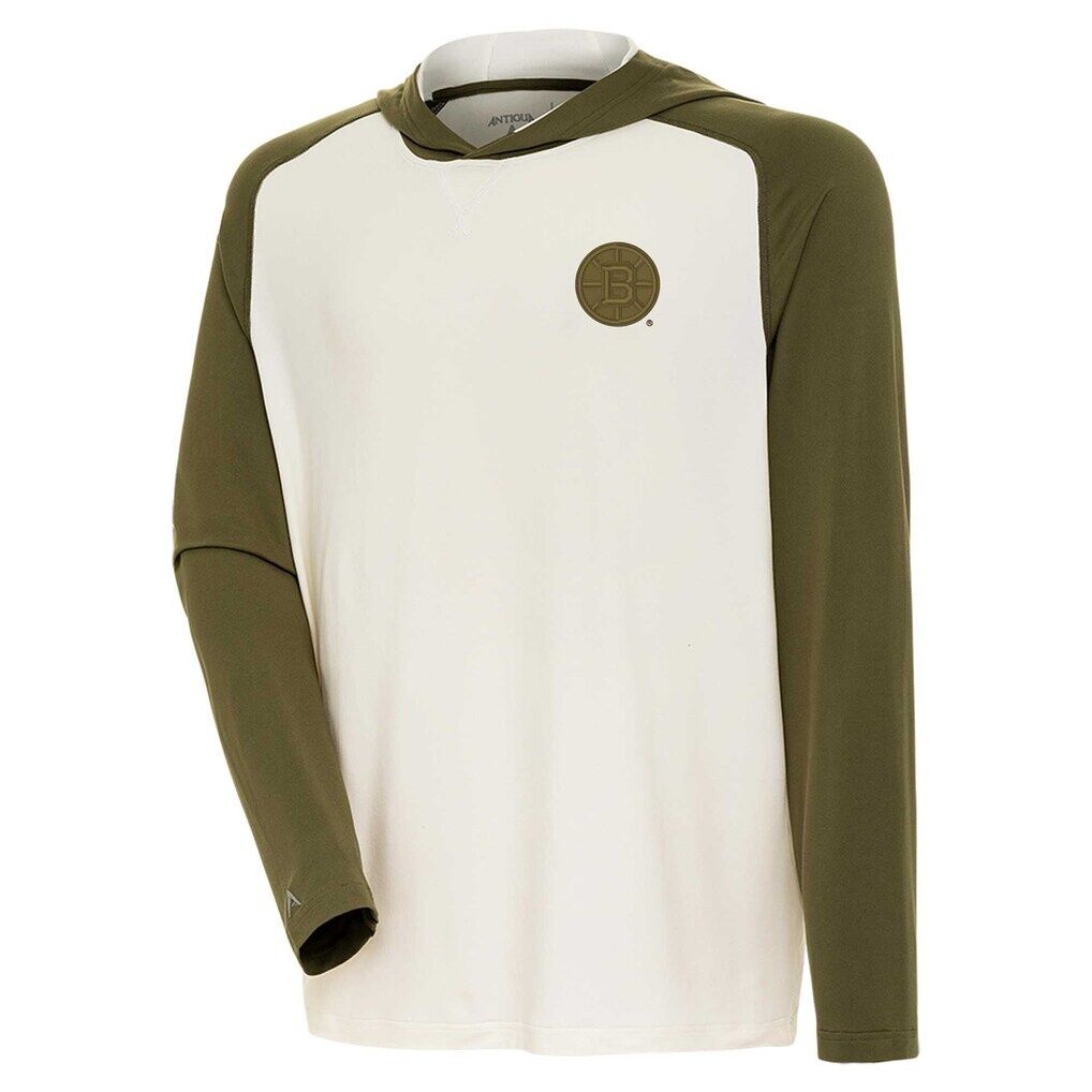 Boston Bruins Antigua Intrepid Sand Raglan Long Sleeve Hoodie T-Shirt - Cream/Olive