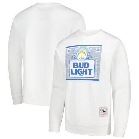 Los Angeles Chargers Mitchell & Ness x Bud Light The Crest Pullover Sweatshirt - White - Front View