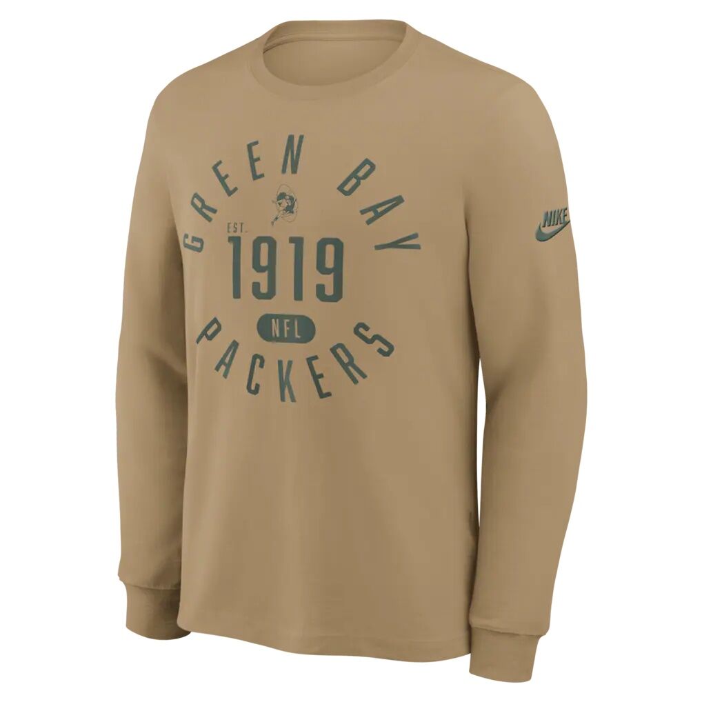 Green Bay Packers Nike Blitz Package Rewind Slub Dri-FIT Long Sleeve T-Shirt - Tan