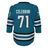 Macklin Celebrini San Jose Sharks Youth Alternate Replica Player Jersey - Teal - Detail View