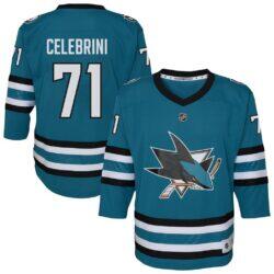 Macklin Celebrini San Jose Sharks Youth Alternate Replica Player Jersey - Teal - Front View