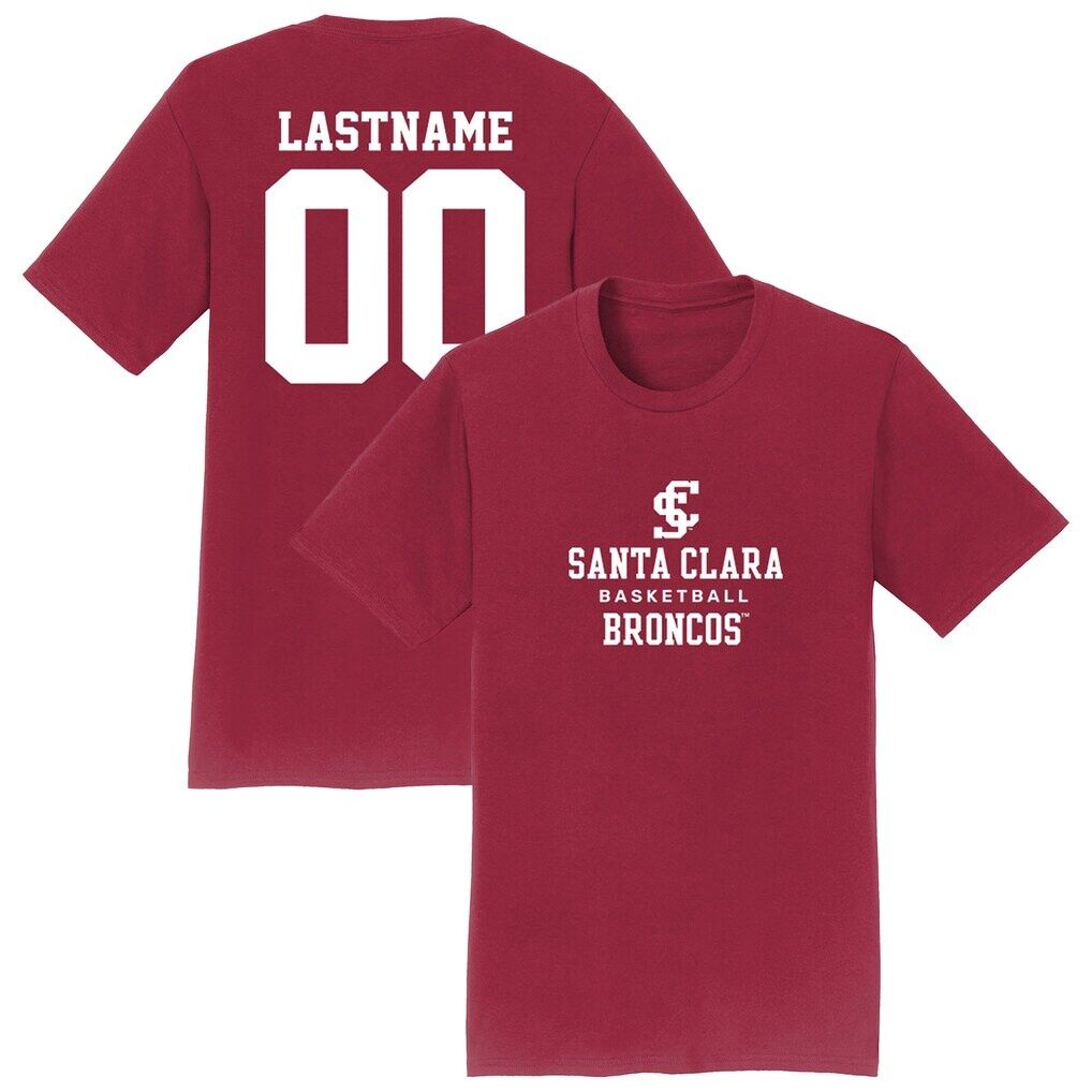 Santa Clara Broncos Unisex Collegiate Men's Basketball NIL Pick-A-Player T-Shirt - Maroon
