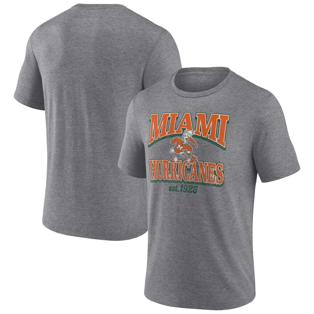 Miami Hurricanes Vintage Stack Tri-Blend T-Shirt - Heather Gray