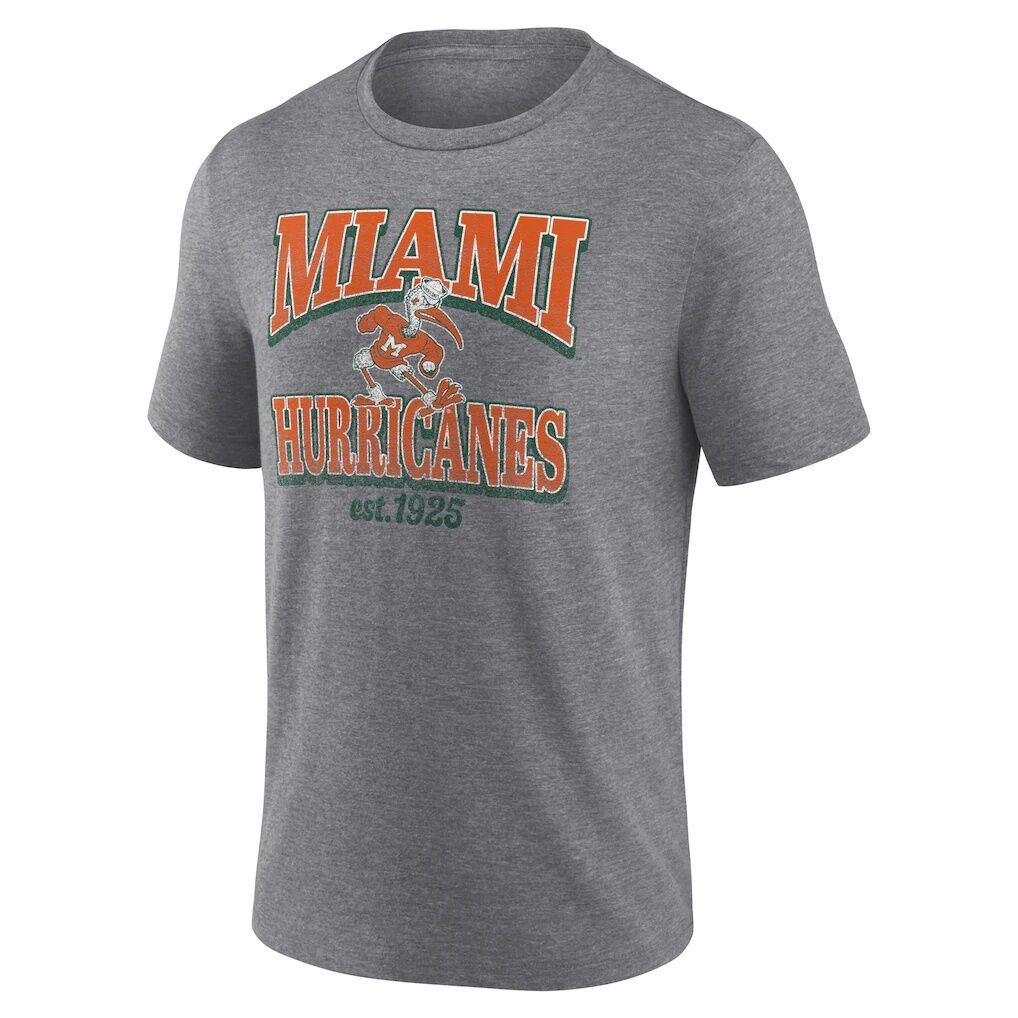 Miami Hurricanes Vintage Stack Tri-Blend T-Shirt - Heather Gray