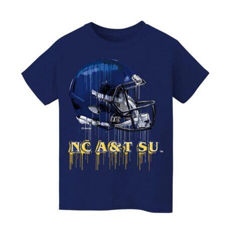 North Carolina A&T Aggies Vive La Fete Youth Dripping Football Helmet T-Shirt - Navy - Front View