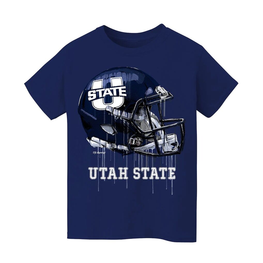 Utah State Aggies Vive La Fete Youth Dripping Football Helmet T-Shirt